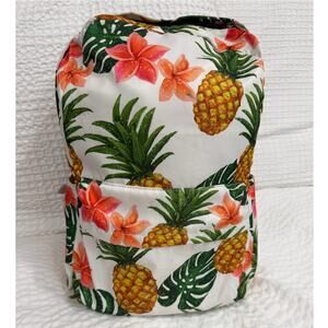 Pineapple Tropical Floral Backpack Hawaiian Beach Travel School Bag White Orange